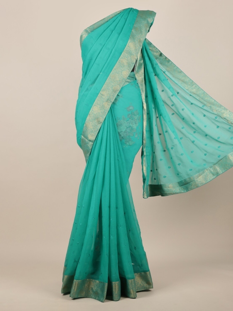 

Pothys Green Embroidered Poly Chiffon Saree