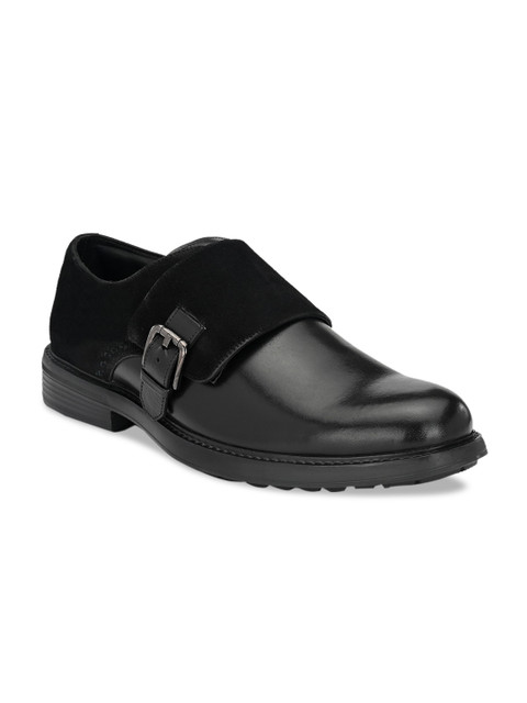 

Hitz Men Black Solid Leather Formal Monk Shoes