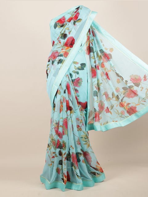

Pothys Blue Floral Printed Poly Chiffon Saree