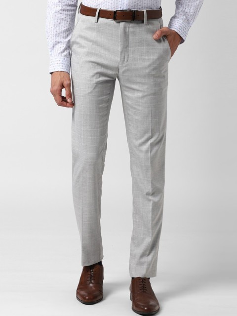 

Peter England Men Grey Slim Fit Checked Formal Trousers