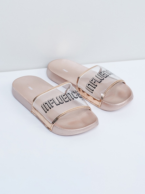 

max Women Transparent & Rose Gold Printed Sliders