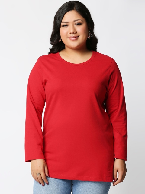 

Bewakoof Plus Women Red Solid Round Neck T-shirt