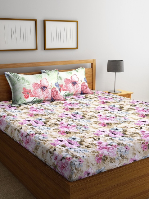 

BOMBAY DYEING White & Pink Floral 160 TC Cotton 1 King Bedsheet with 2 Pillow Covers