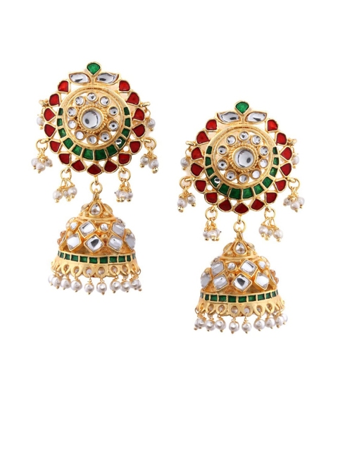 

Rubans Gold-Plated & Maroon Dome Shaped Jhumkas