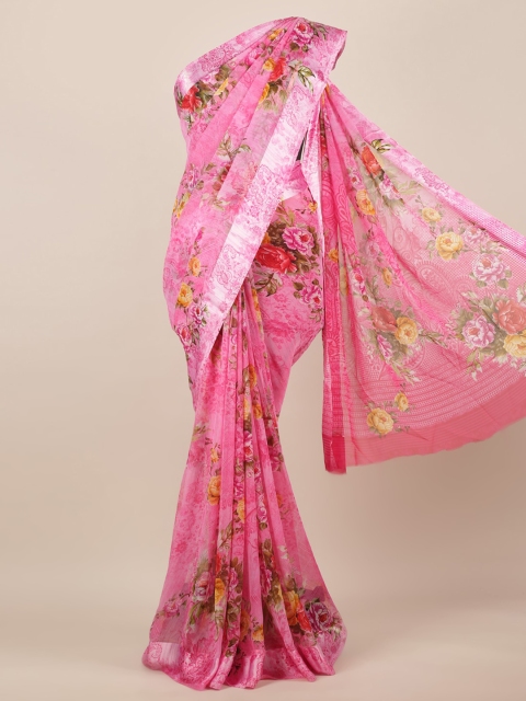 

Pothys Pink Printed Poly Chiffon Saree