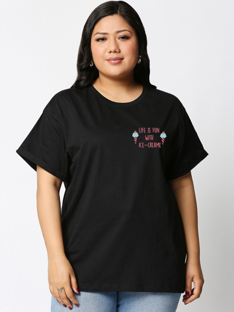 

Bewakoof Women Black Tom & Jerry Printed Boyfriend Plus Size Round Neck T-shirt