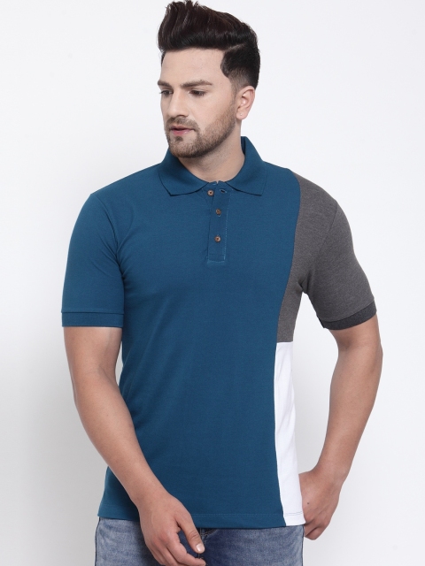 

Kalt Men Teal Solid Polo Collar T-shirt
