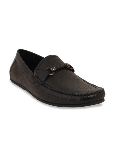 SCENTRA Men Black Textured Leather Formal Loafers