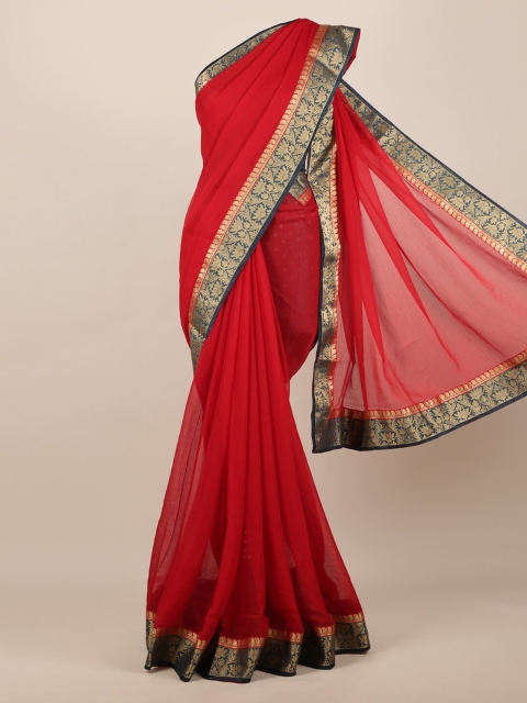 

Pothys Red Solid Poly Chiffon Saree