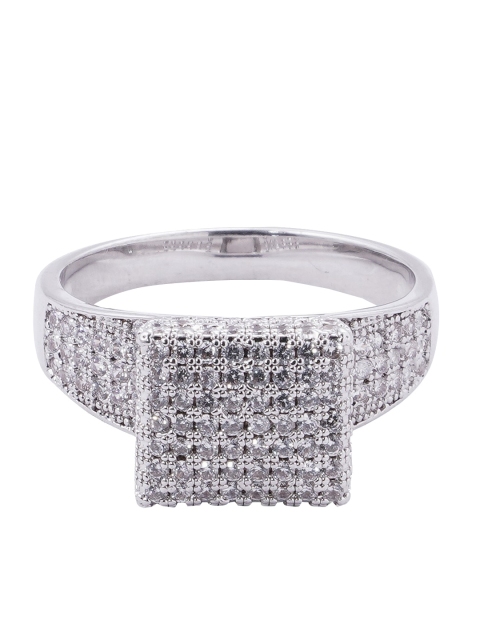 

shaze Silver-Toned & White CZ-Studded Statement Finger Ring