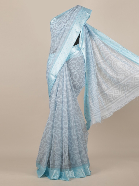 

Pothys Blue Printed Jute Silk Saree