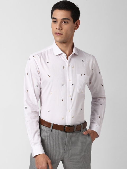 

Peter England Men White Slim Fit Striped Casual Shirt
