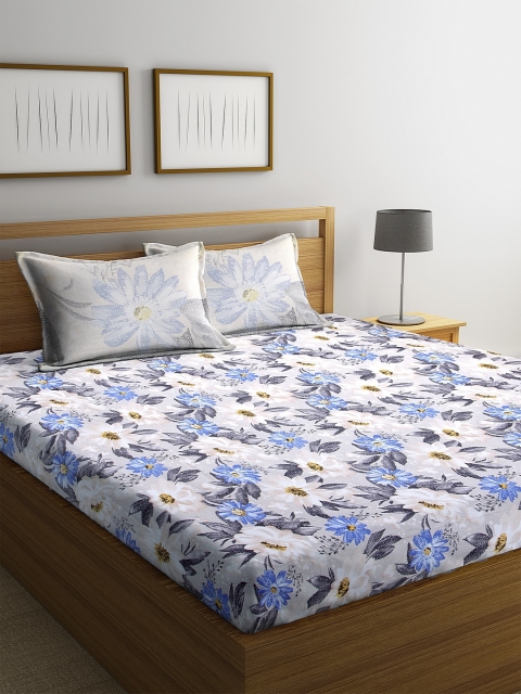 

BOMBAY DYEING Lavender & Blue Floral 160 TC Cotton 1 King Bedsheet with 2 Pillow Covers