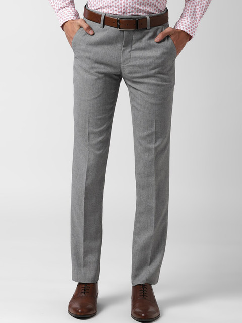 

Peter England Men Grey Slim Fit Self Design Formal Trousers
