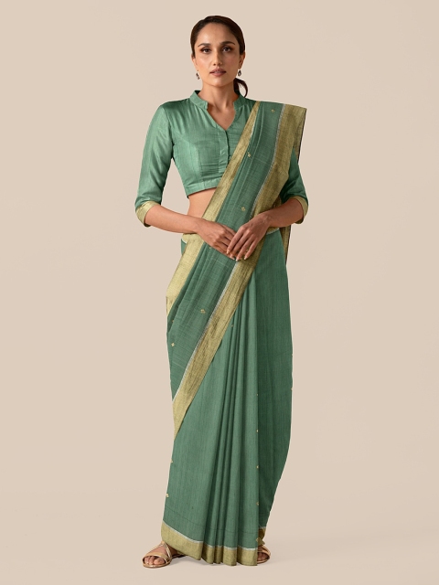 

Taneira Green Silk Cotton Woven Design Chanderi Saree
