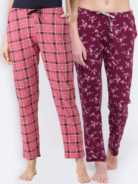 

Kanvin Women Pack Of 2 Printed Lounge Pants, Maroon