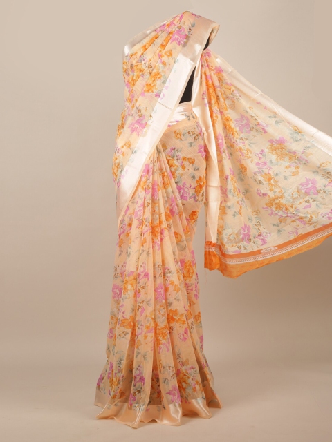 

Pothys Peach-Coloured Printed Jute Silk Saree