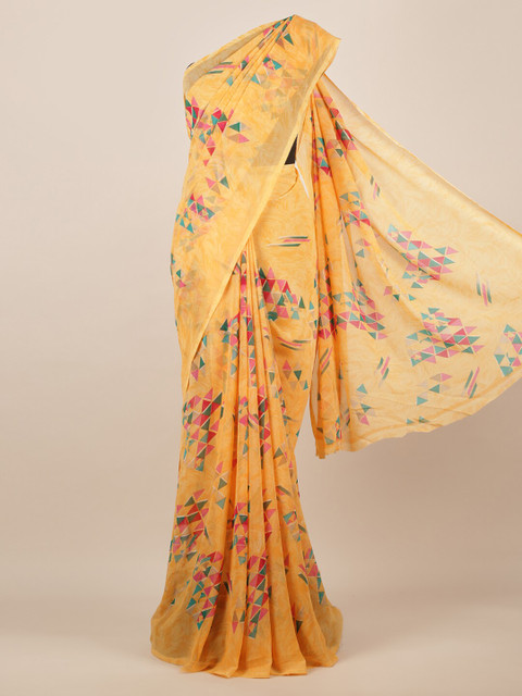 

Pothys Orange Printed Poly Chiffon Saree
