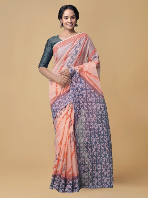 

Unnati Silks Peach-Coloured Organza Printed Kota Saree