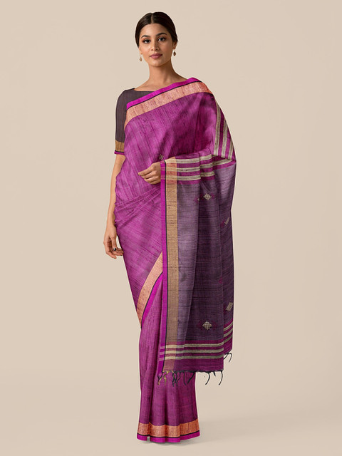 

Taneira Pink & Brown Pure Silk Woven Design Bhagalpuri Saree
