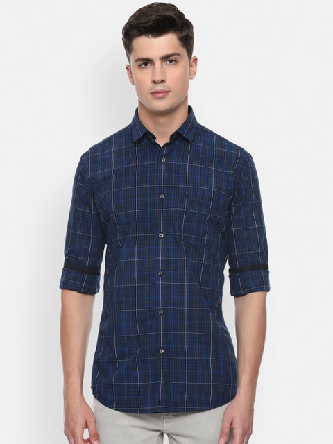 

Van Heusen Sport Men Navy Blue Slim Fit Checked Casual Shirt