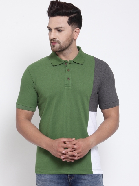 

Kalt Men Green Colourblocked Polo Collar T-shirt