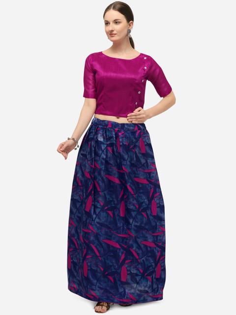 

SAADHVI Pink & Navy Blue Semi-Stitched Lehenga with Blouse