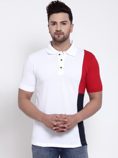 

Kalt Men White Colourblocked Polo Collar T-shirt