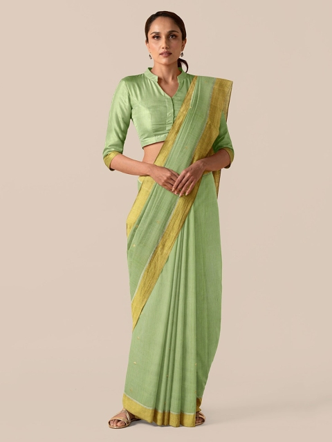 

Taneira Green Silk Cotton Woven Design Chanderi Saree