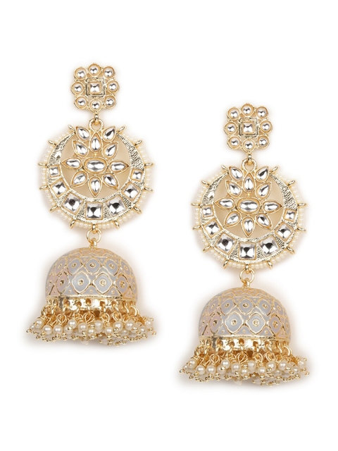 

NAMASYA Grey & Gold-Toned Meenakari Dome Shaped Jhumkas