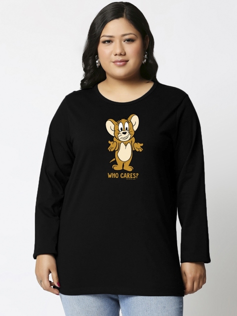

Bewakoof Plus Size Women Black & Brown Tom & Jerry Print T-shirt