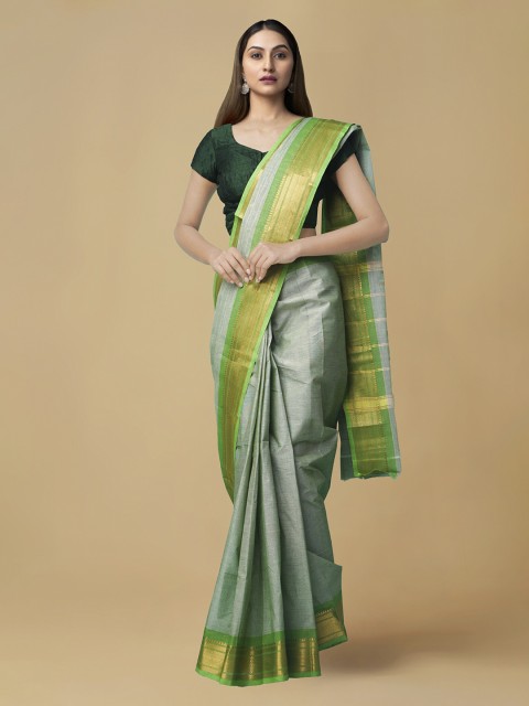 

Unnati Silks Green Pure Cotton Solid Handcrafted Uppada Saree