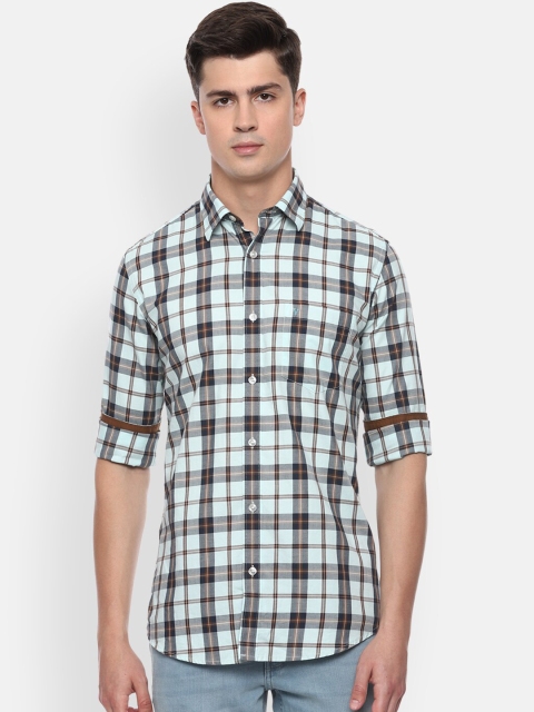

Van Heusen Sport Men Turquoise Blue & Navy Blue Slim Fit Checked Casual Shirt