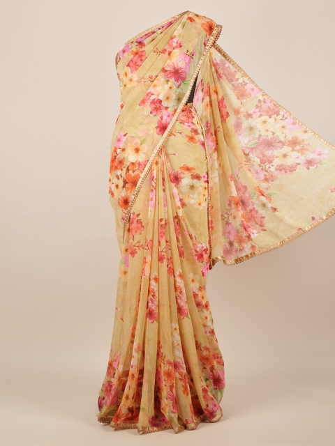 

Pothys Cream-Coloured Printed Poly Chiffon Saree