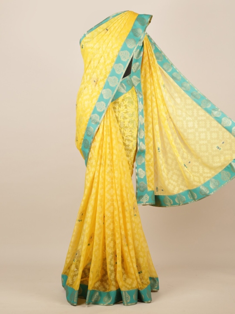 

Pothys Yellow Woven Design Poly Chiffon Saree