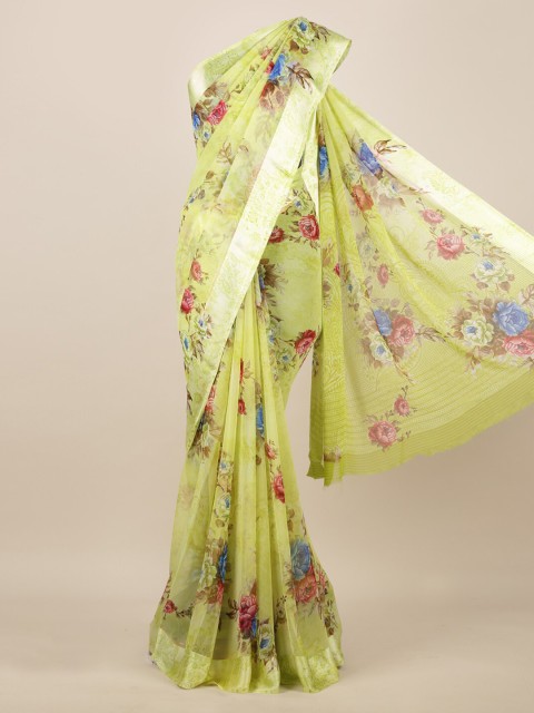 

Pothys Green Printed Poly Chiffon Saree
