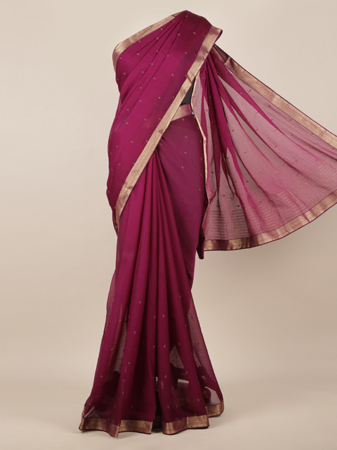 

Pothys Purple Embroidered Poly Chiffon Saree