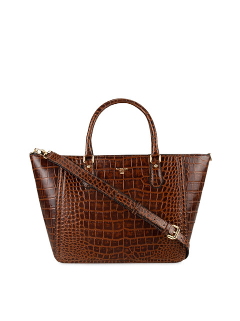 

Da Milano Brown Croc Skin Textured Leather Handheld Bag