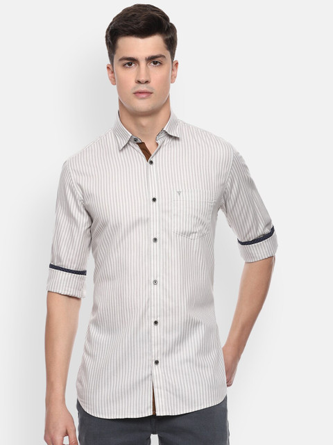 

Van Heusen Sport Men Off-White & Grey Slim Fit Striped Cotton Casual Shirt