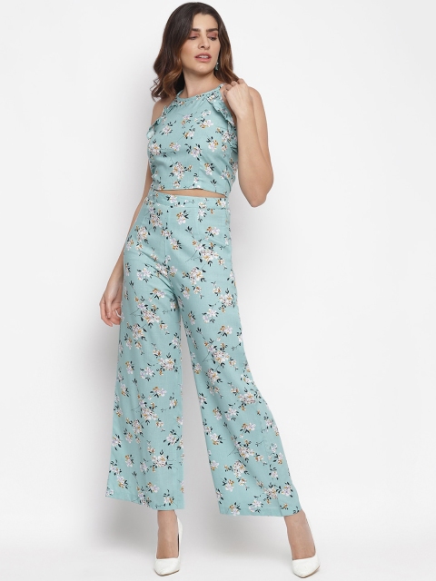 

Capybara Women Turquoise Blue & White Printed Top with Palazzos