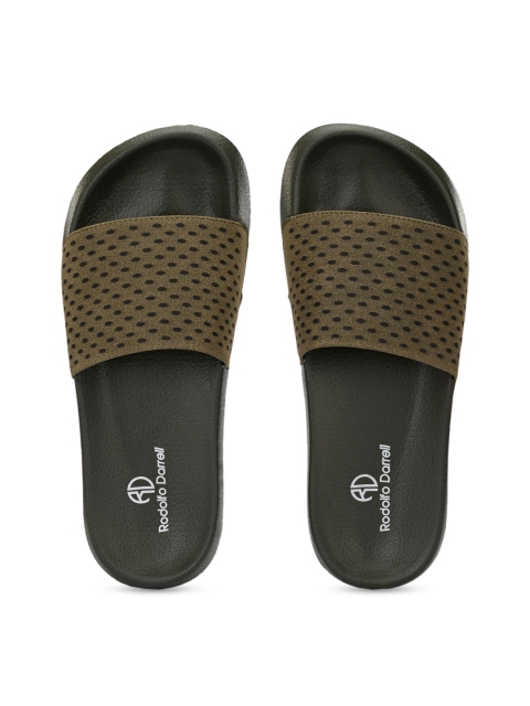 

Rodolfo Darrell Men Olive Green Self Design Sliders