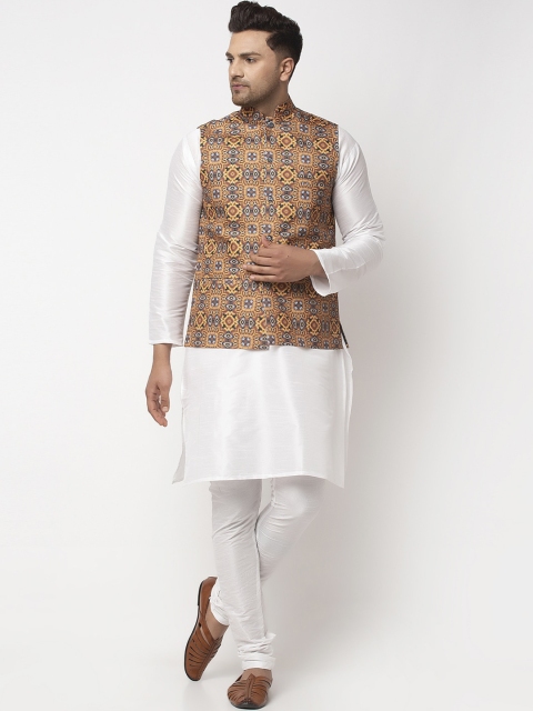 

Benstoke Men White Solid Kurta Set with Nehru Jacket