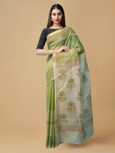 

Unnati Silks Green & Off-White Organza Printed Kota Saree