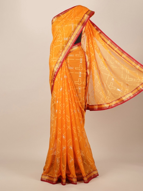 

Pothys Orange Woven Design Poly Chiffon Saree