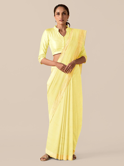 

Taneira Yellow Silk Cotton Solid Chanderi Saree