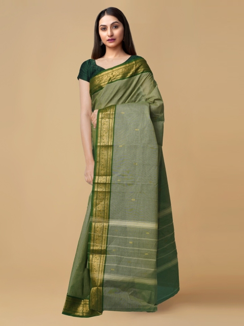 

Unnati Silks Green Pure Cotton Solid Handcrafted Uppada Saree