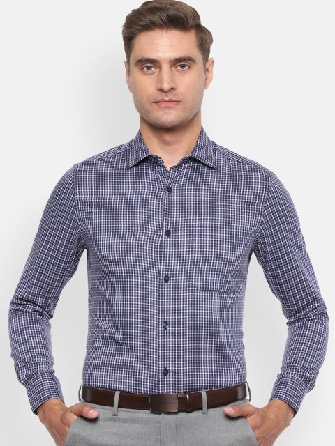 

Louis Philippe Men Blue & White Regular Fit Checked Cotton Formal Shirt