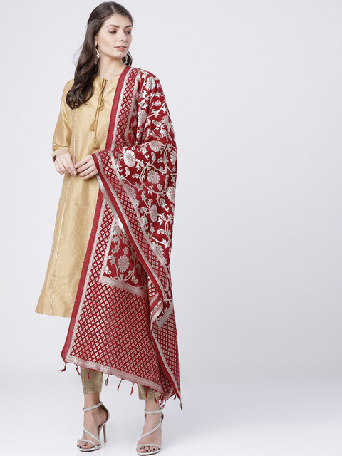

Vishudh Maroon & Gold-Coloured Woven Design Dupatta