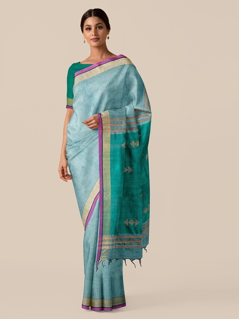 Taneira Blue Pure Silk Solid Bhagalpuri Saree