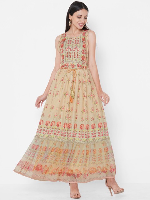 

FASHOR Women Beige Printed Maxi Dress